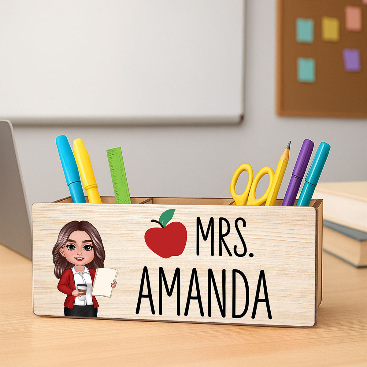 Teacher Apple Personalized Pen And Pencil Holder, Teacher Appreciation Gift, Back To School Gift