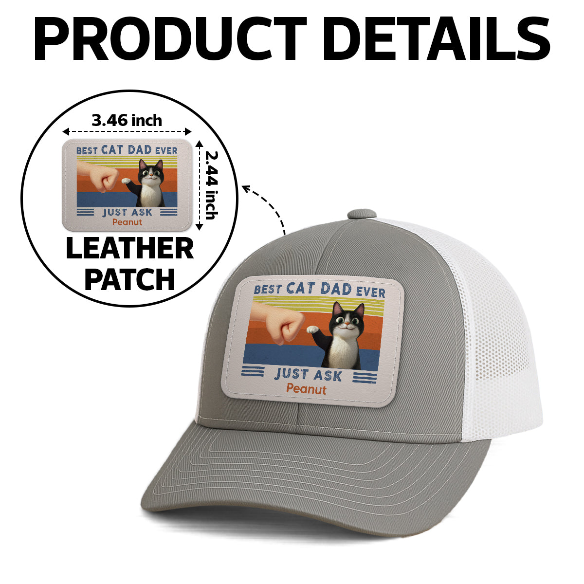 Best Cat Dad Cute Cartoon Cats Personalized Leather Patch Hat, Trucker Hat, Father's Day Gift for Cat Dads