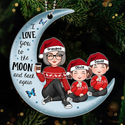 Cute Grandma & Grandkids On Moon Christmas Gift Personalized Acrylic Ornament