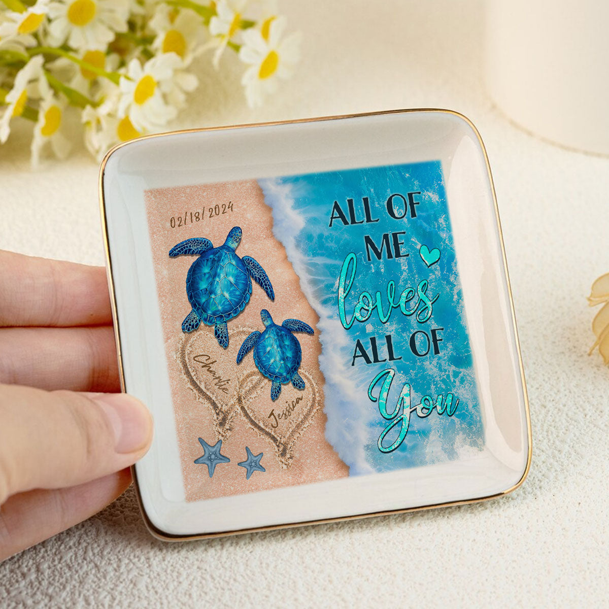 As The Ocean Has No End Turtle Couple Personalized Jewelry Dish, Wedding Gift, Anniversary Gift, Gift For Her