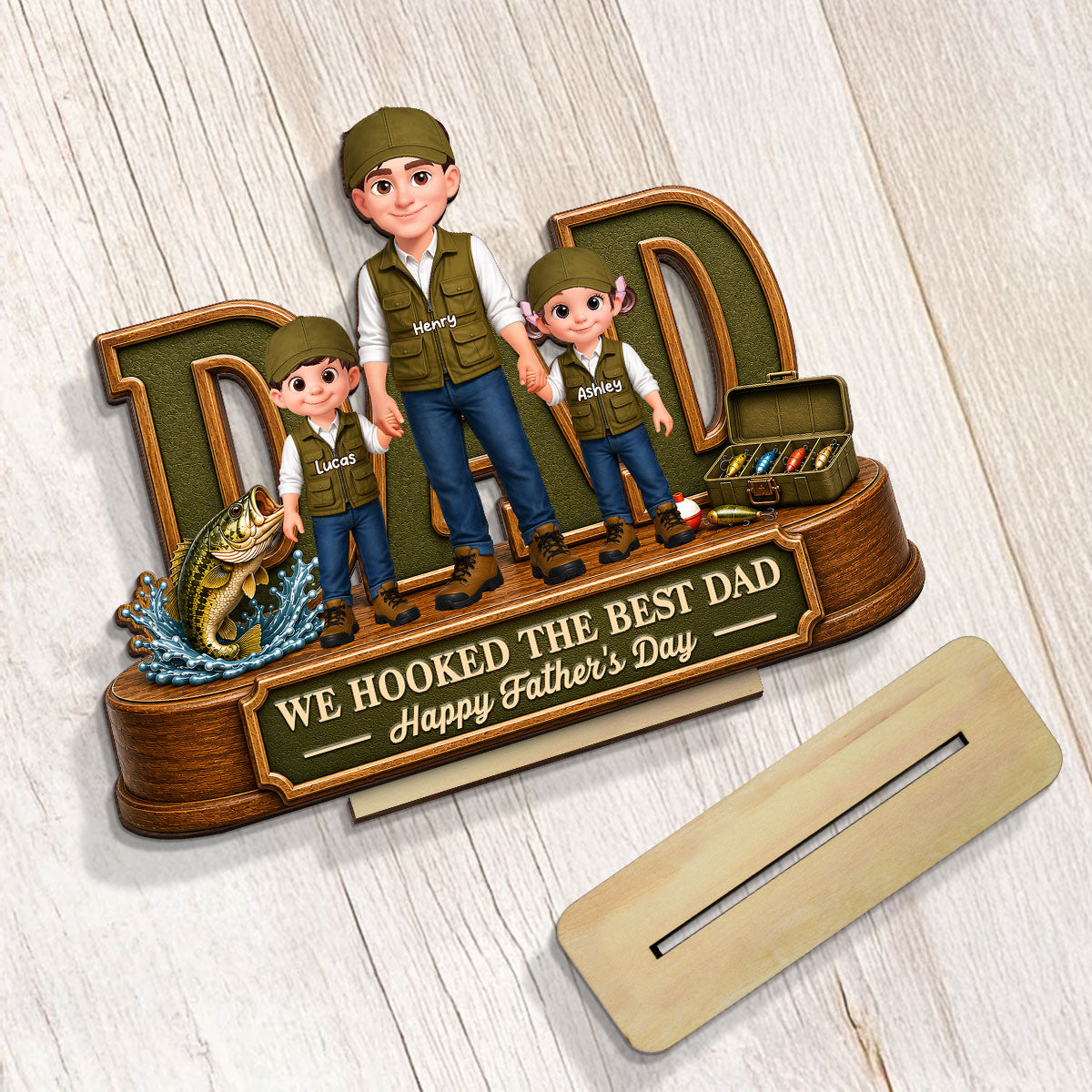 We Hooked The Best Dad Fishing Dad - Personalized 2-Layered Wooden Plaque - Father's Day Gift For Fishing Dad, Fishing Lovers