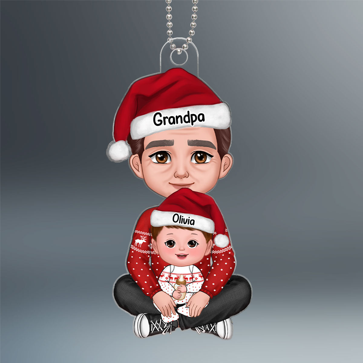 Grandpa & Grandkid Sitting In Lap Christmas Gift For Granddaughter Grandson Personalized Acrylic Ornament