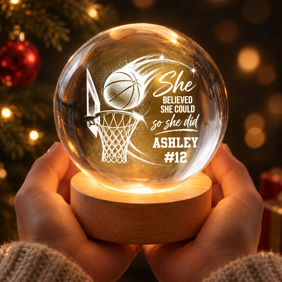 Proud Basketball Player Name And Number - Personalized Crystal Ball - Christmas Gift For Teenagers, Basketball Players, Basketball Lovers, Daughter, Granddaughter, Son, Grandson