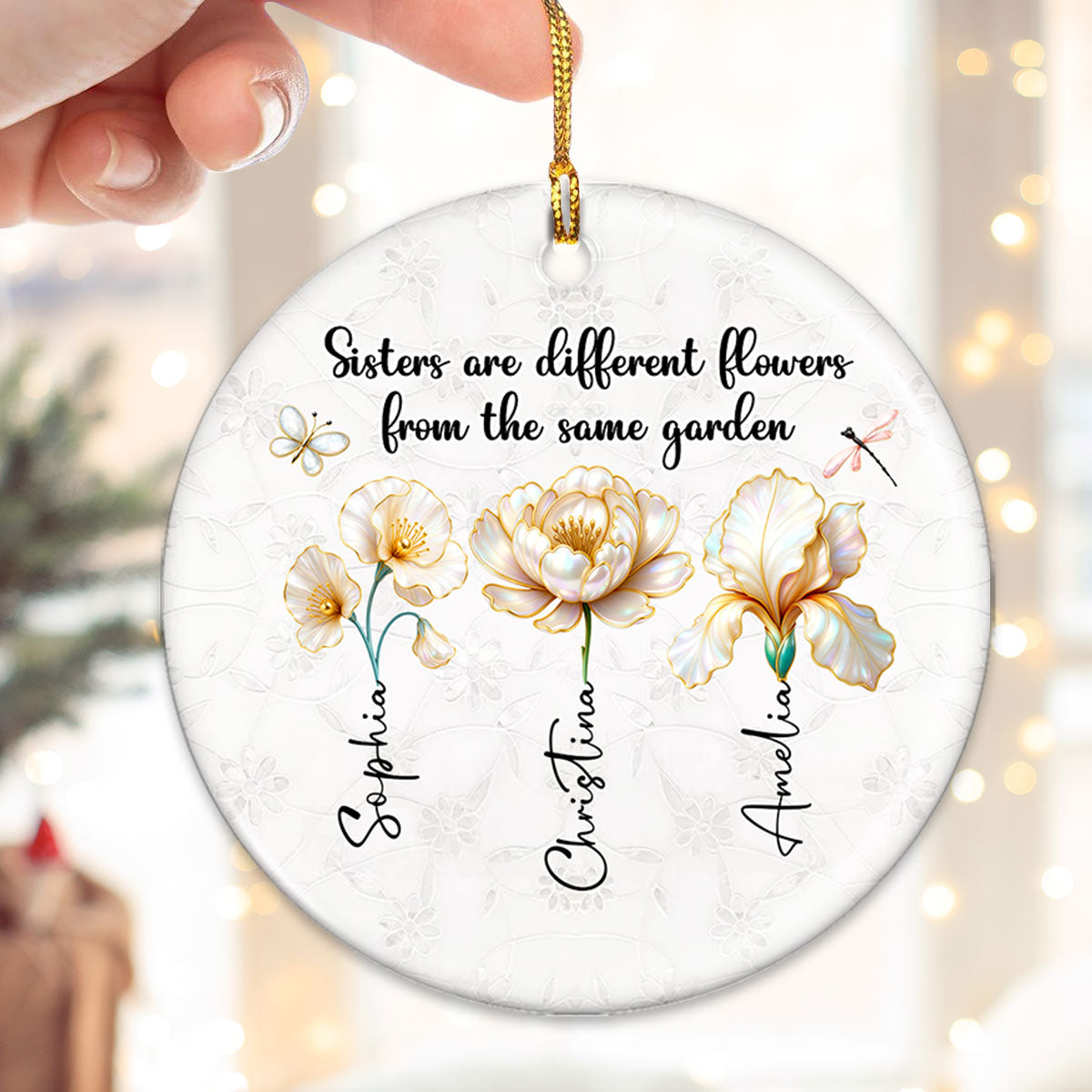3D Effect Birth Flowers Sisters From The Same Garden - Personalized Ceramic Ornament - Birthday Christmas Just Because Gift For Sisters, Besties
