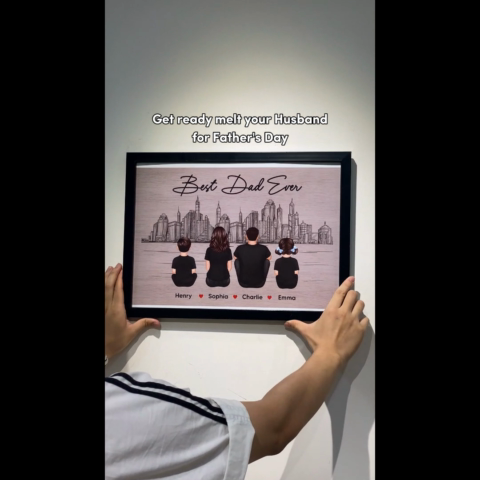 Skyline Family Sitting Back View Personalize Poster, Father's Day gift for Husband, for Dad, for Grandpa