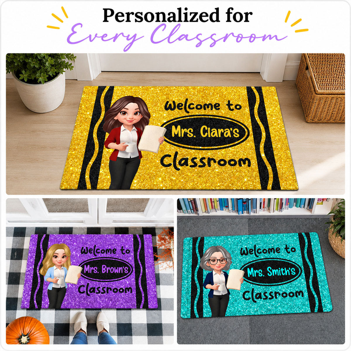 Teacher Beautiful Faux Glitter Effect Crayon Color Welcome To