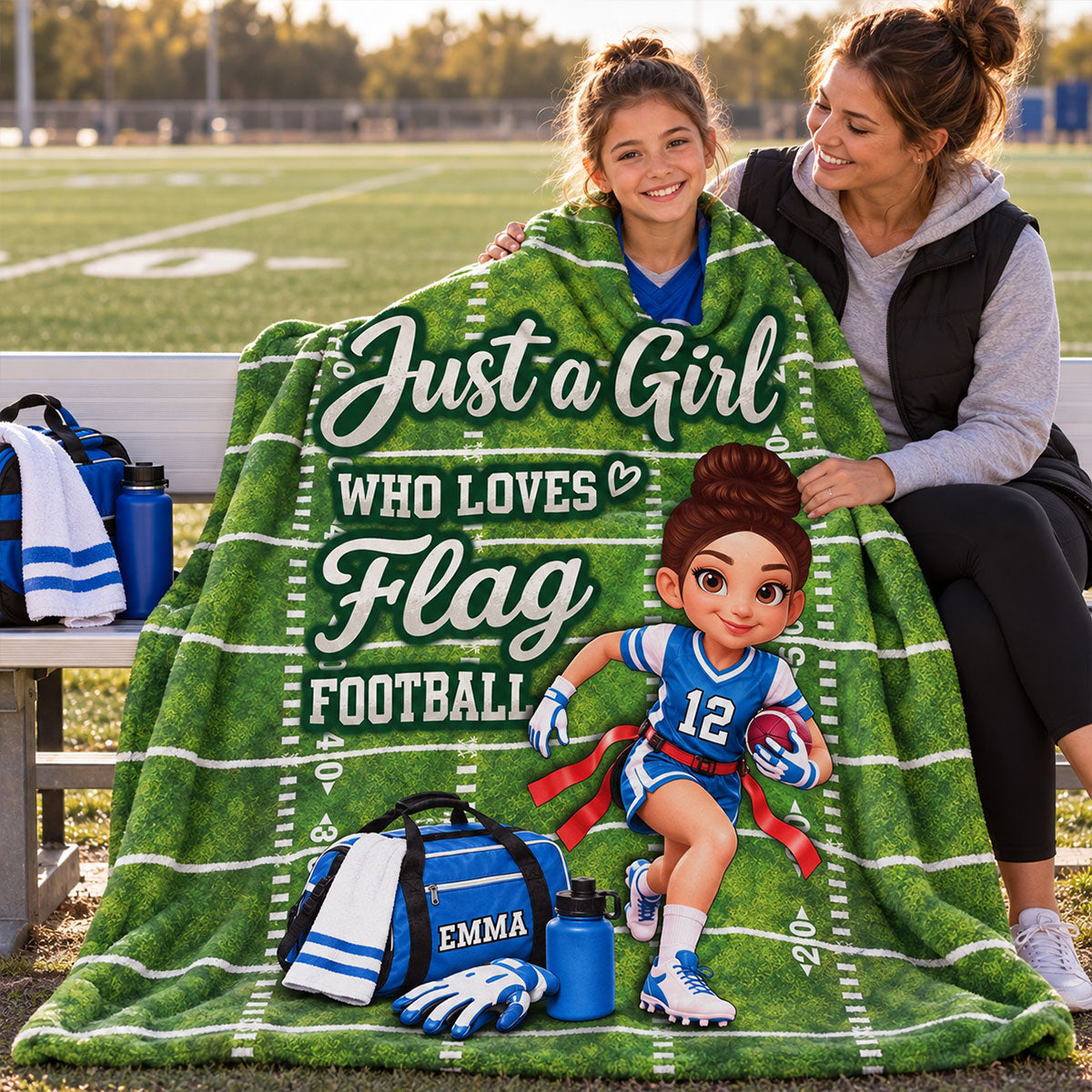 Just a Girl Who Loves Flag Football - Personalized Fleece Blanket - Christmas Gift for Daughter, Granddaughter, Niece