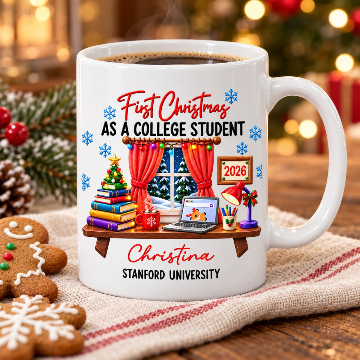 College Student With Desk Design - Personalized Mug - Christmas Gift For New Student, Boy, Girl