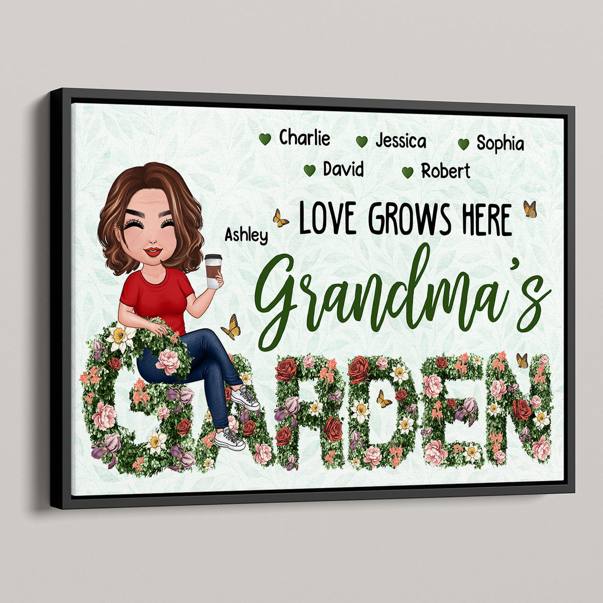 Grandma Sitting On Birth Month Flower Text Personalized Poster