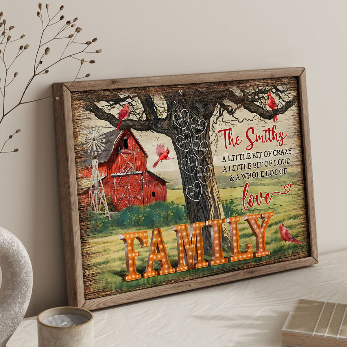 Personalized Family Names Tree Farmhouse Marquee Poster, Wall Art Decor, Family Gift