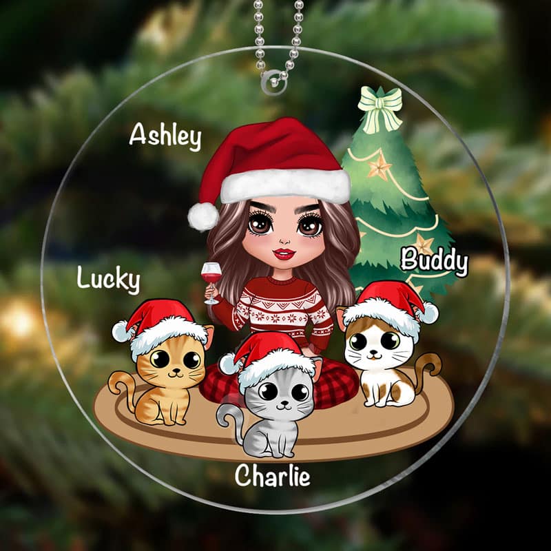 A Girl And Her Cats Personalized Christmas Acrylic Ornament