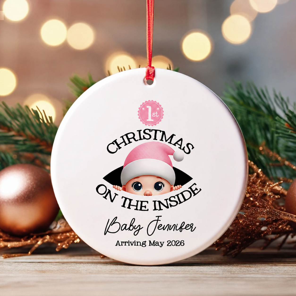 [Custom Skin Tone] Personalized Baby's First Christmas On the Inside Ornament, Custom Pregnancy Reveal Ornament, Expecting Parents