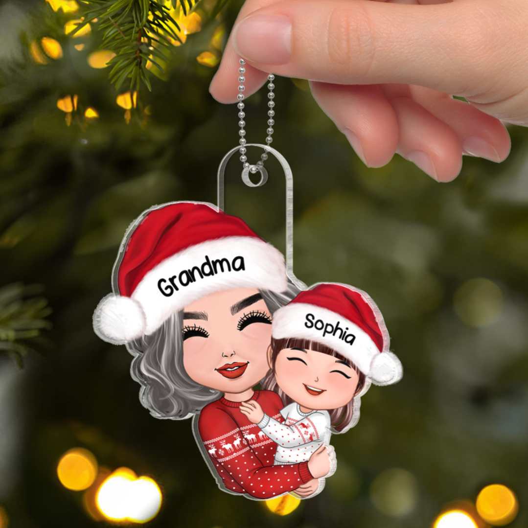 Doll Grandma Grandpa Hugging Kid Christmas Gift For Granddaughter Grandson - Personalized Acrylic Ornament - Gift For Granddaughter, Grandson