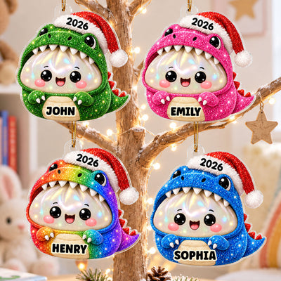 Cute Dinosaur Dumpling Dim Sum Custom Name - Personalized Acrylic Ornament - Christmas Gift, Keepsake For Kids, Teenagers
