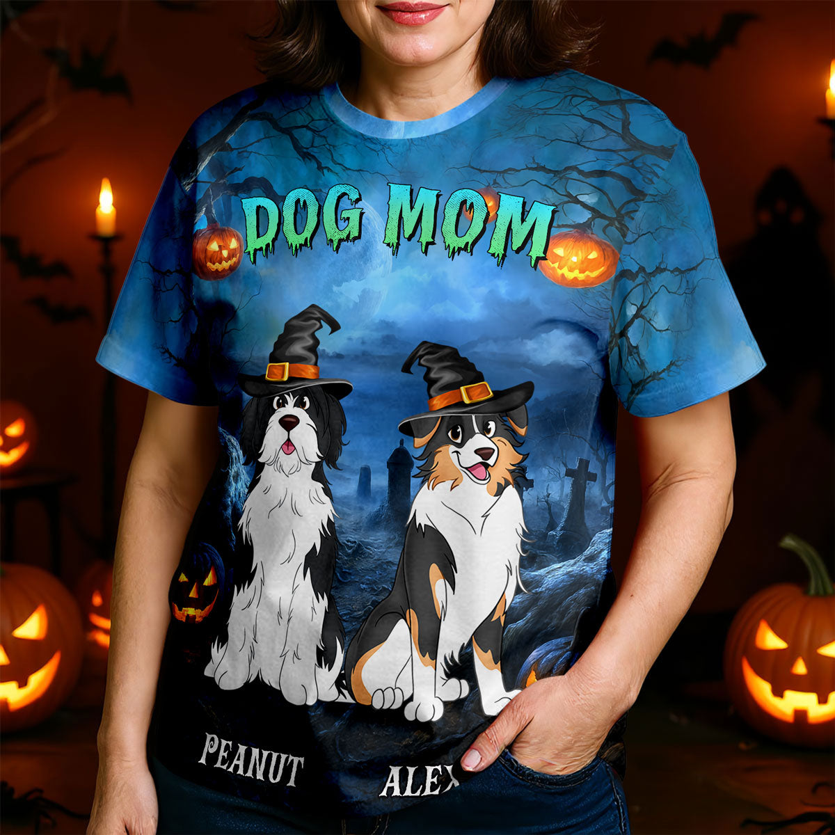 Dog Mom Halloween Night Theme Personalized Shirt, Pawfect Costume for Dog Lover
