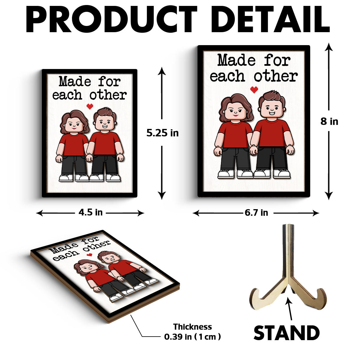 Couple Block Characters Personalized 2-Layer Wooden Plaque