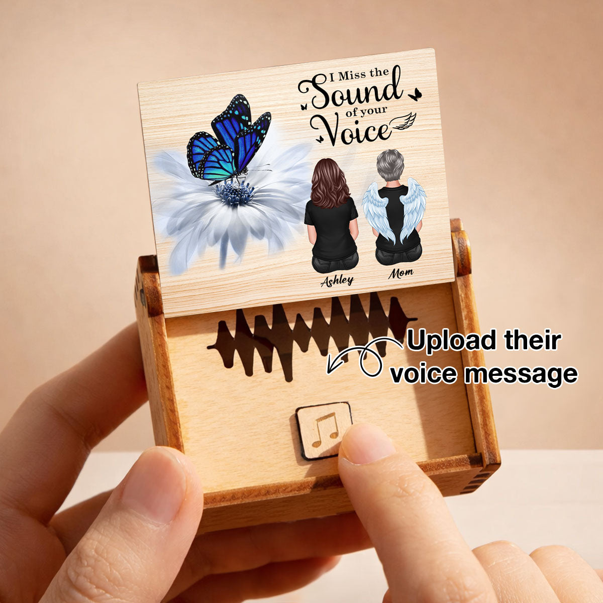 Upload Voice Message Butterfly On Daisy Miss Your Voice - Personalized Wooden Music Box - Memorial Gift, Remembrance Keepsake