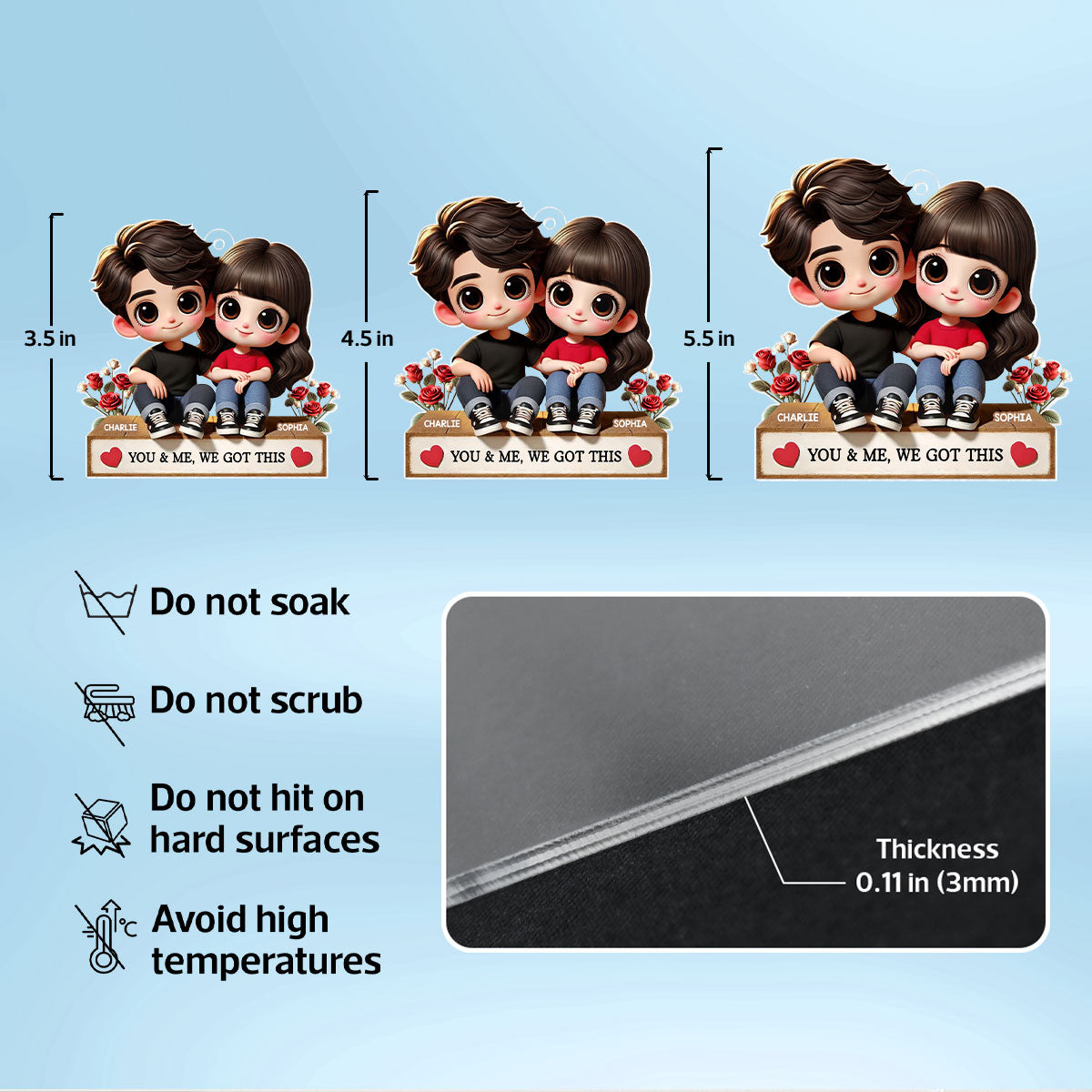 3D Effect Cartoon Couple Sitting Next To Each Other Personalized Acrylic Car Hanger, Anniversary  Gift for him, Gift for her