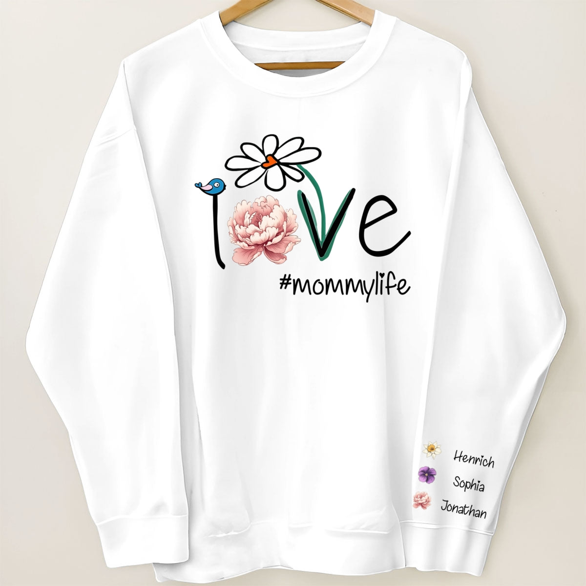 Love Grandma Life Mom Life Birth Month Flowers Personalized Sleeve Printed Sweatshirt, Mother's day gift for Moms, for Grandmas