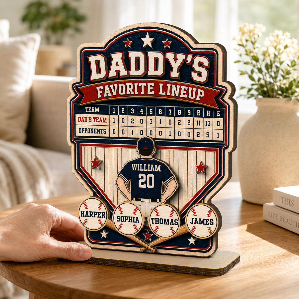 Baseball Dad Favorite Lineup - Personalized Wooden Plaque - Father's Day Gift for Dad, Husband