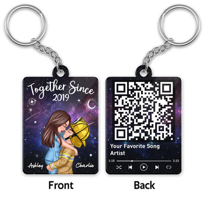 Couple Favorite Song Scannable QR Code Valentine‘s Day Gifts by Occupation Gift For Her Gift For Him Firefighter, Nurse, Police Officer Personalized Acrylic Keychain