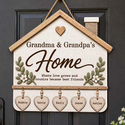 Grandma & Grandpa's House Where Love Grows 2D Flat Printed - Personalized Wooden Sign - Home Decor For Grandparents