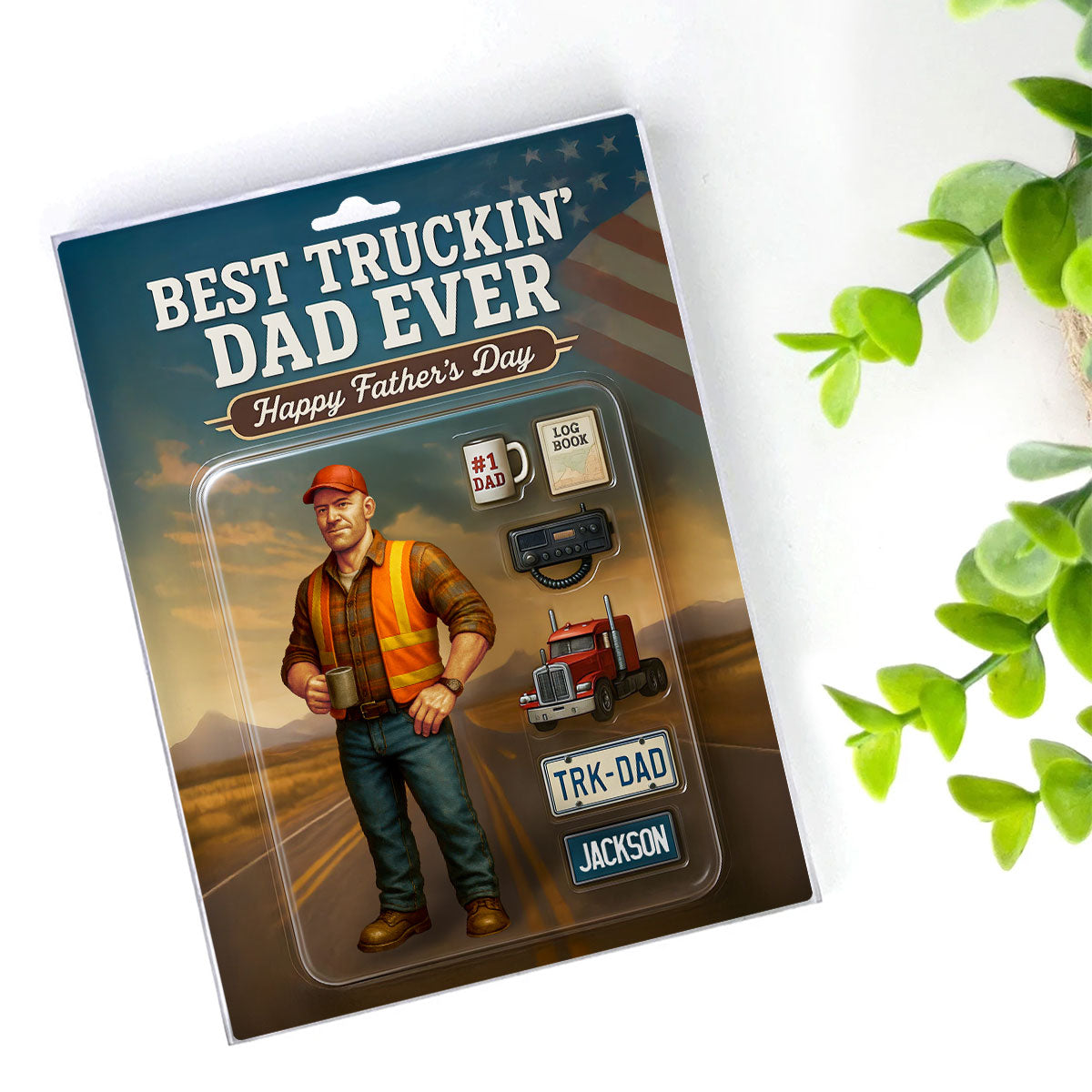 Best Truckin' Dad Ever Custom Action Figure Personalized Acrylic Block Plaque, Father's Day Gift for Trucker Dads