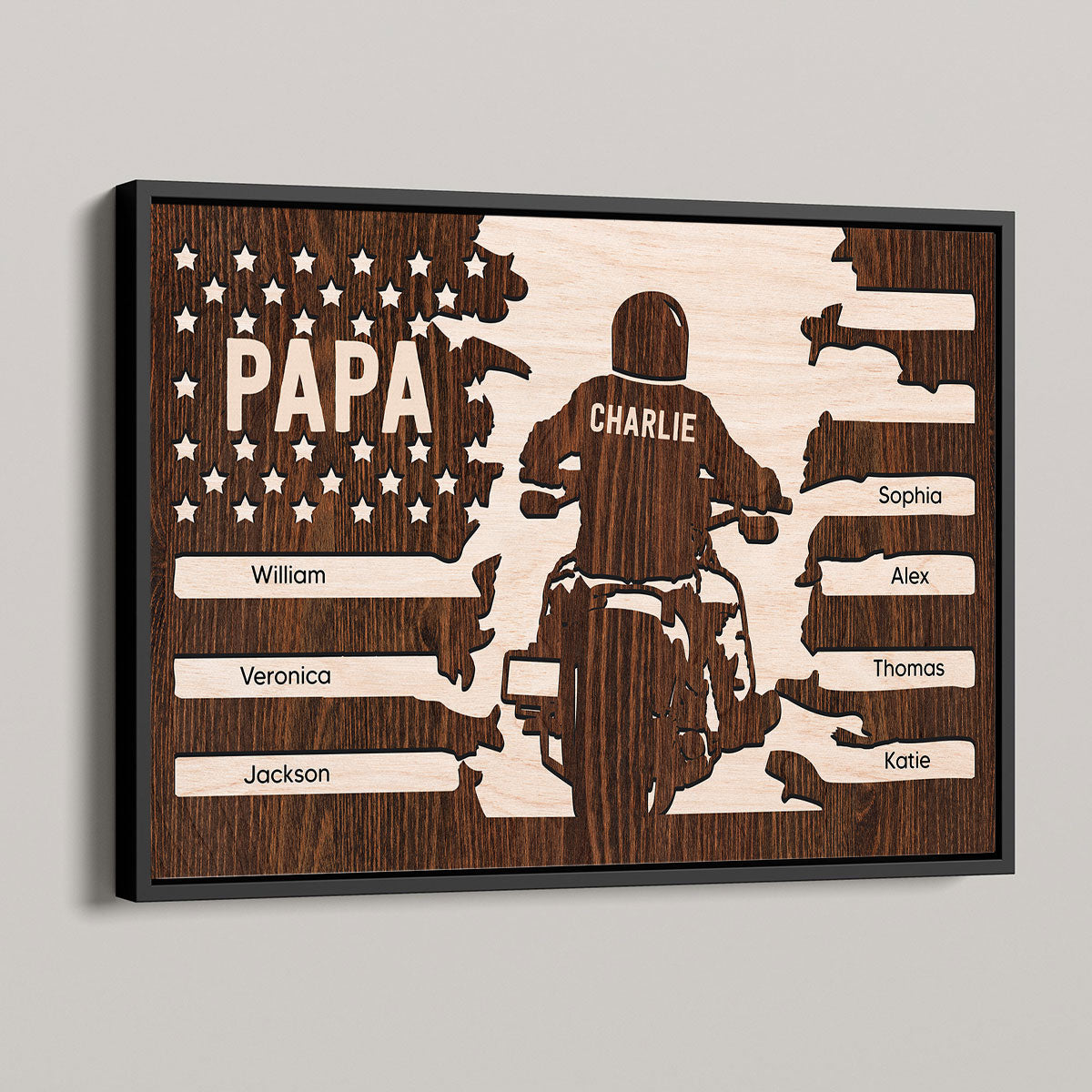Best Biker Papa Grandpa Ever Nation Flag Kids Names Personalized Poster