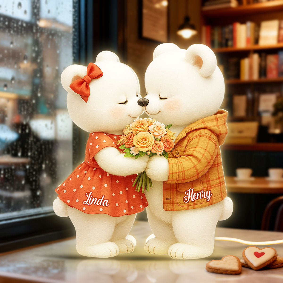 Loving Kissing Bear Couple - Personalized Light Box - Sentimental Gift for him, for her