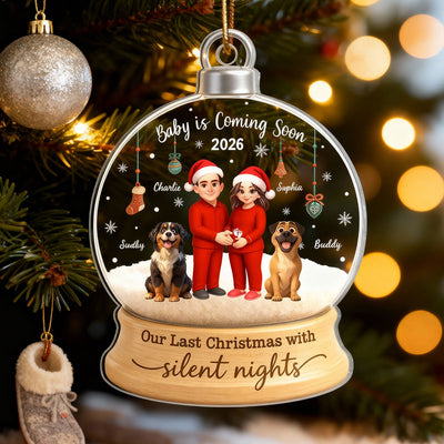 Last Christmas With Silent Nights Expecting Couple With Dog Cat - Personalized Acrylic Ornament