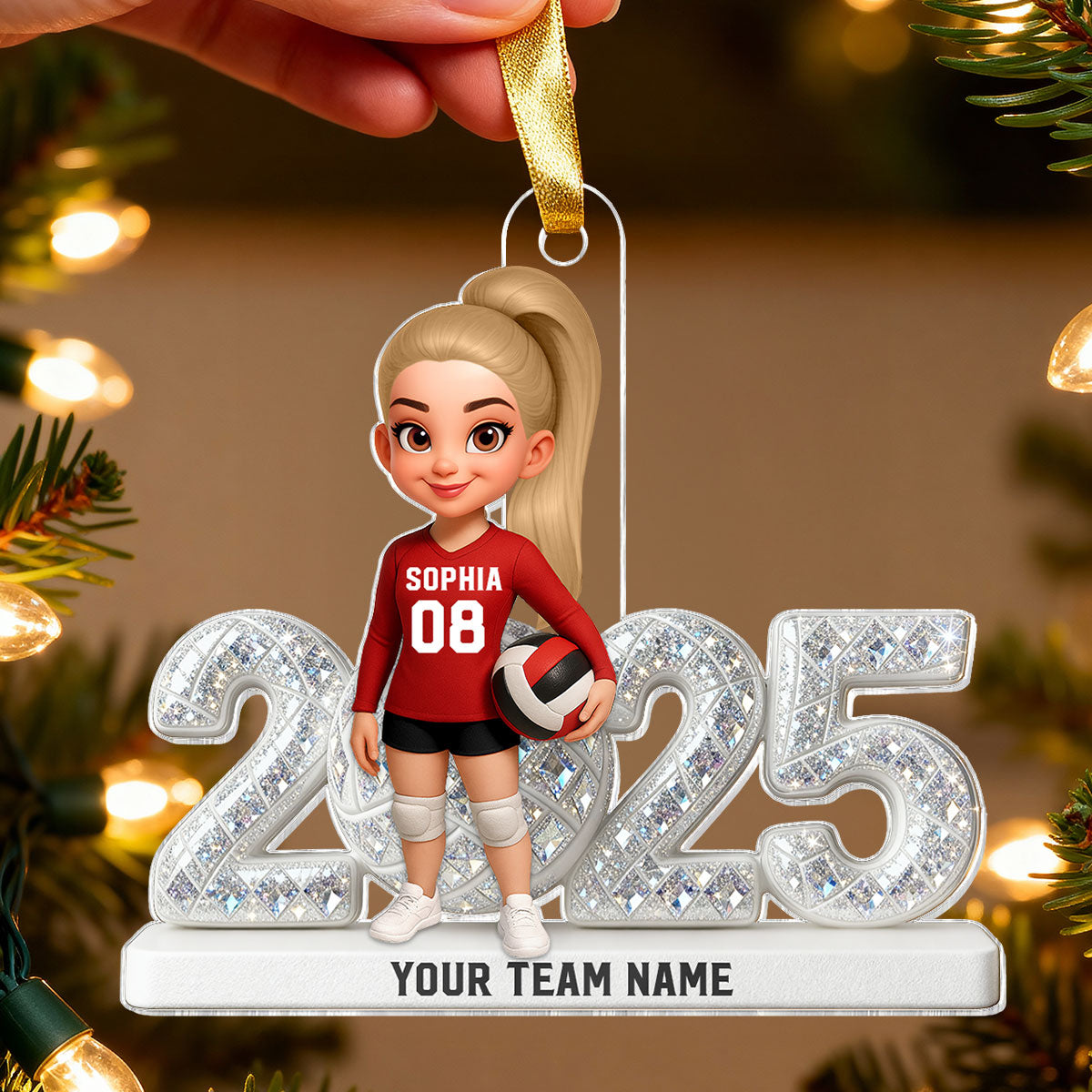 3D Effect Christmas Volleyball Player Keepsake - Personalized Acrylic Ornament - Gift For Volleyball Lovers, School Volleyball Team