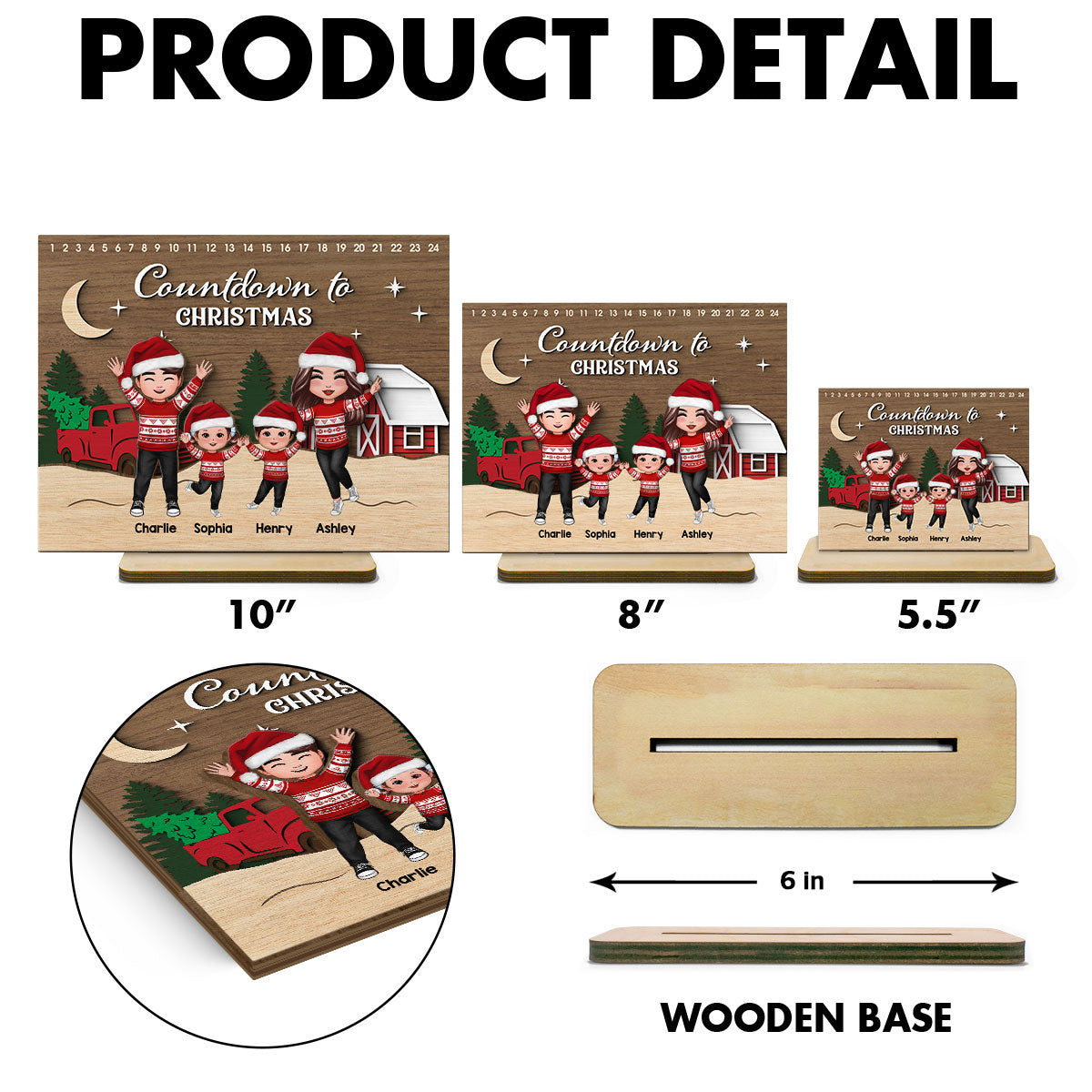 Christmas Countdowns Family Sitting Personalized 2-Layer Standing Wooden Plaque