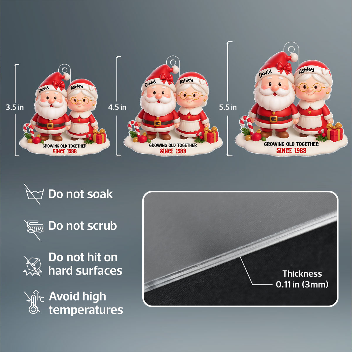 Santa Couple Growing Old Together - Personalized Acrylic Ornament - Gift for Him, Gift for Her