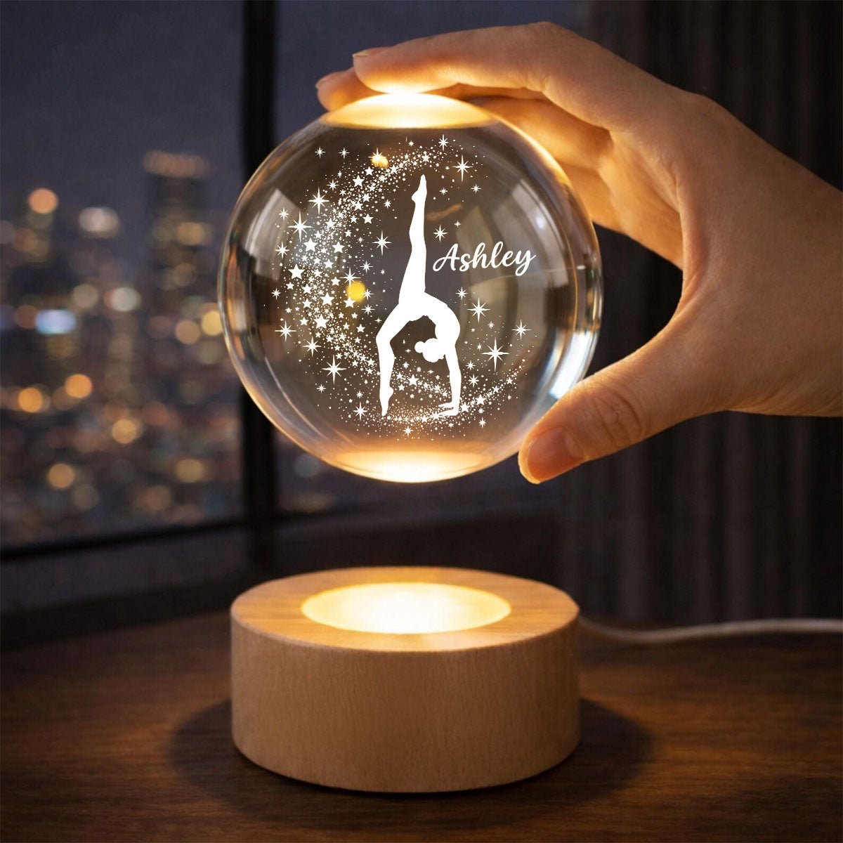 Beautiful Gymnastic Girl Custom Name - Personalized Crystal Ball LED Night Light - Christmas Gift For Gymnastic Girl, Gymnast, Daughter, Granddaughter,
