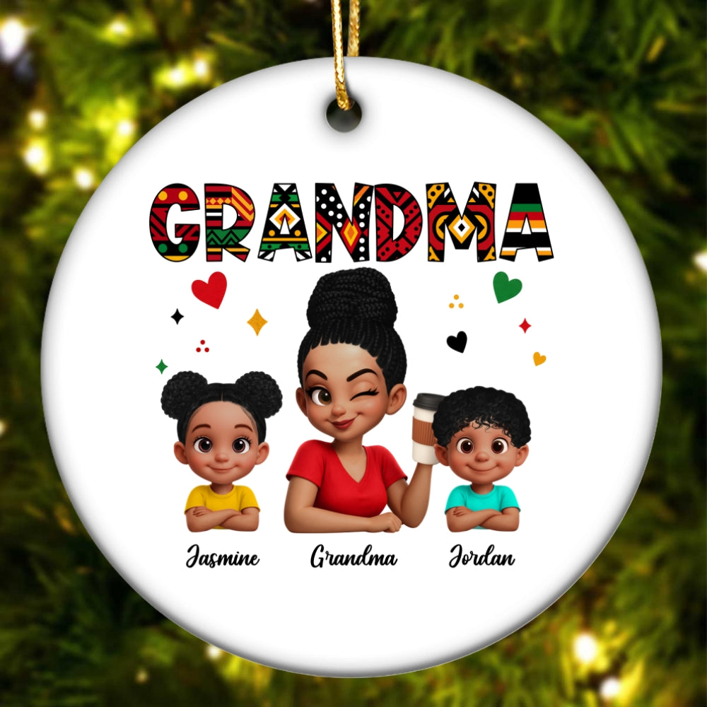 Tribal Pattern Grandma Grandkids Love - Personalized Circle Ornament - Gift For Grandma