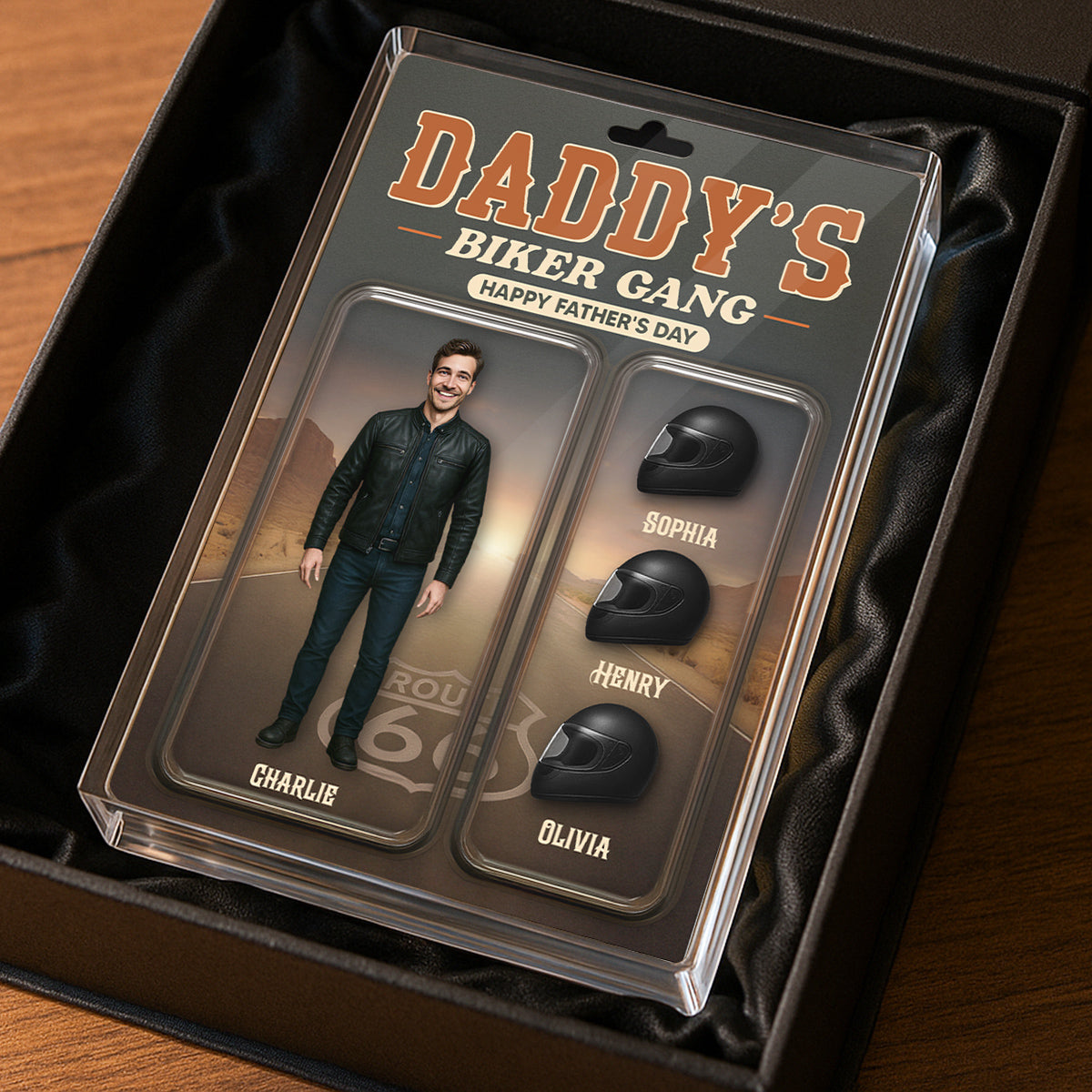 Daddy's Grandpa's Biker Gang Custom Figure 3D Effect Personalized Rectangle Flat Acrylic Block Plaque
