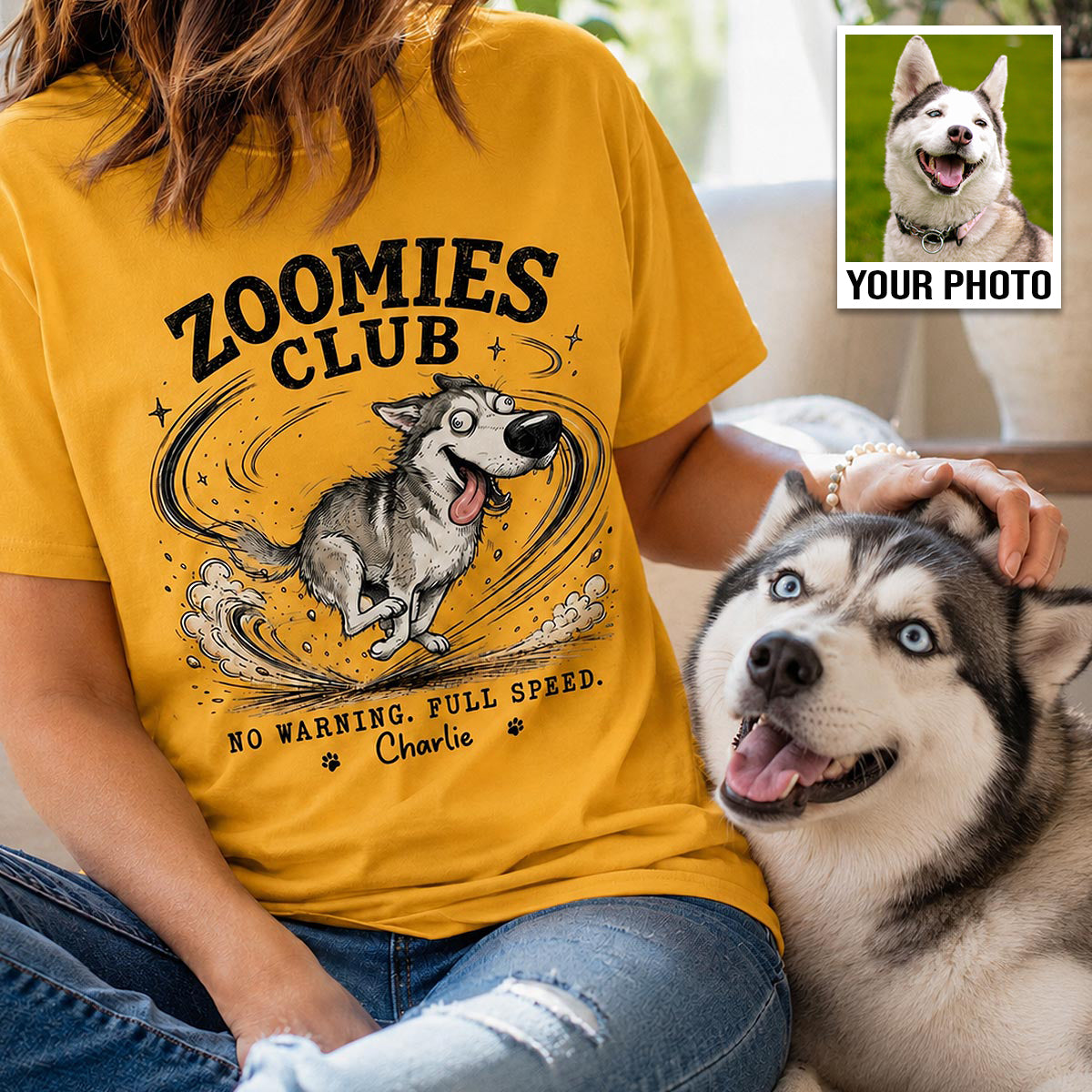 Zoomies Club Official Member Quirky Dog Portrait From Your Custom Pet Photo - Personalized Shirt - Funny Gift For Dog Cat Lover