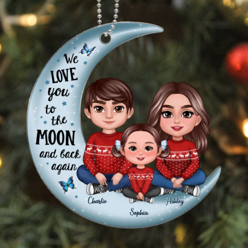 Happy Family Sitting Love To The Moon And Back Personalized Acrylic Onament