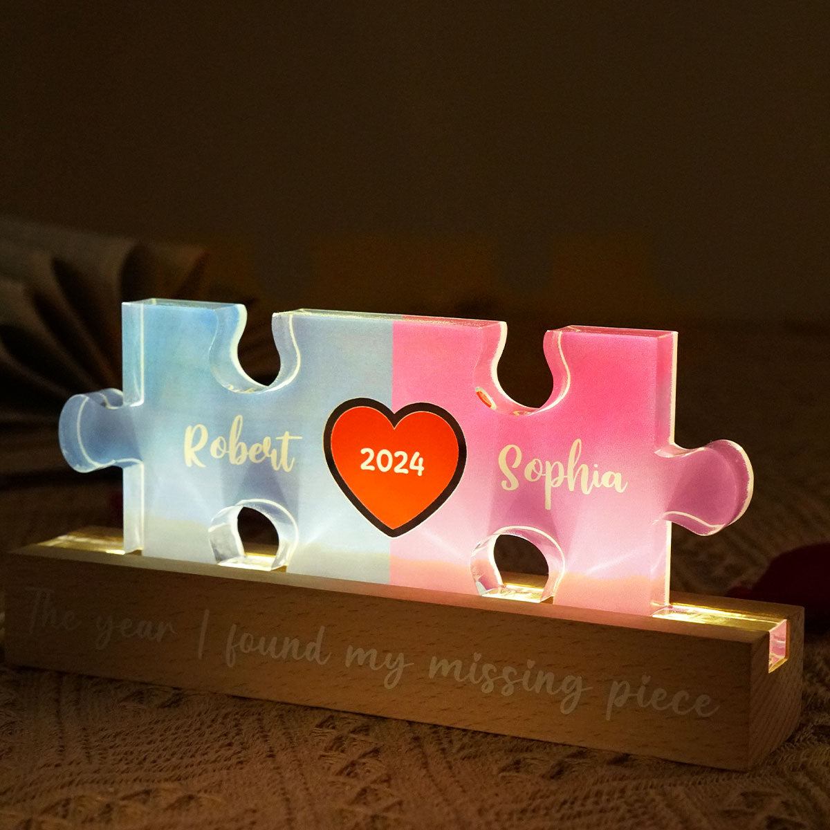 Love Is The Piece That Holds Us Together Couple Name Puzzle LED Night Light, Personalized Romantic Home Bedroom Decor For Couples,   Gifts For Her, For Him