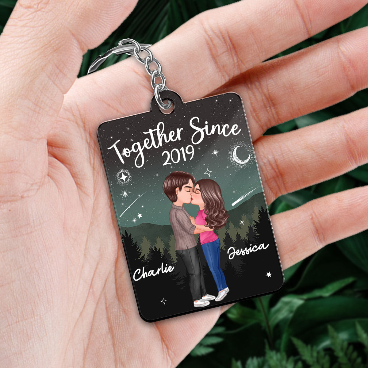 Doll Couple Kissing In Galaxy Night Favorite Song Scannable QR Code Personalized Acrylic Keychain