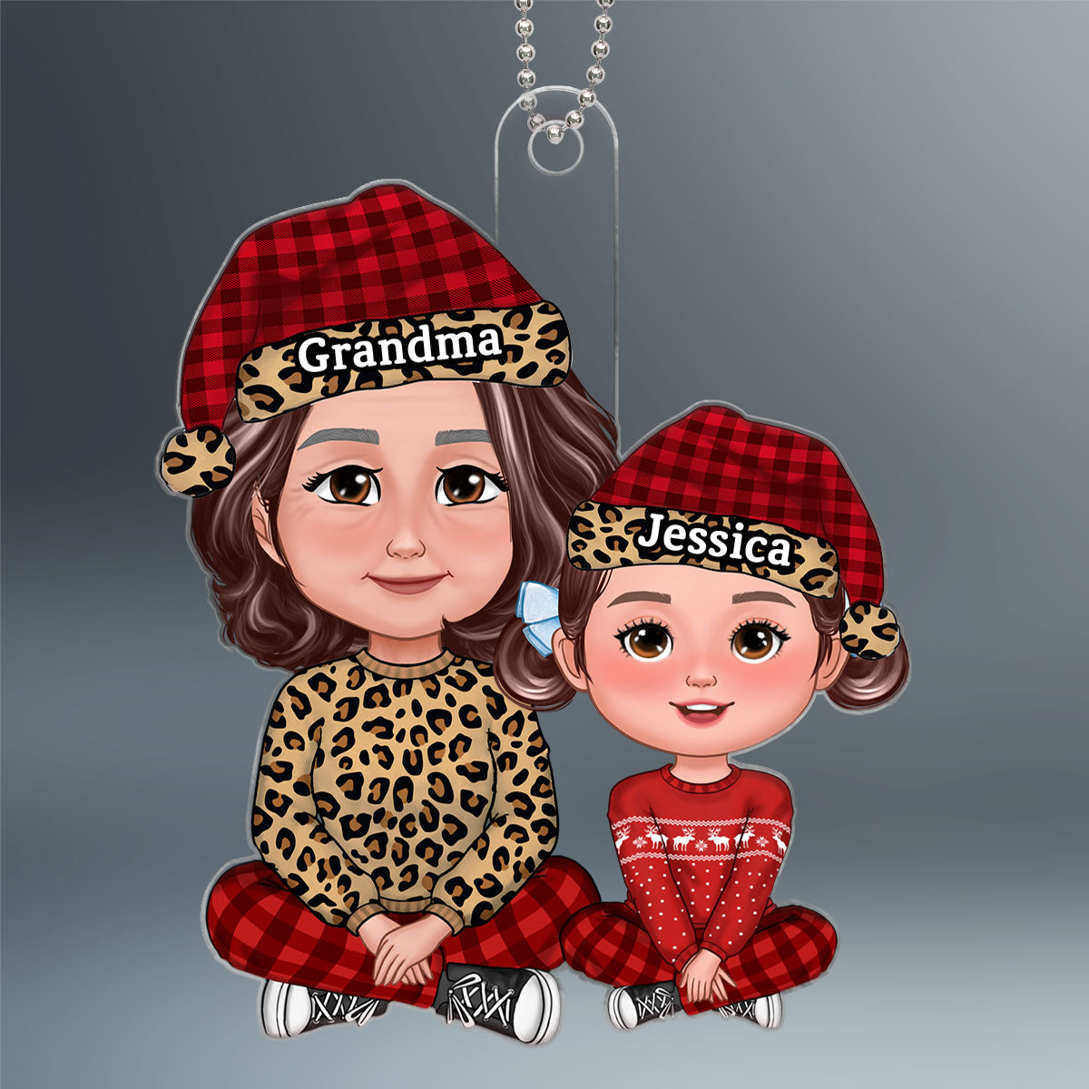 Leopard Checkered Grandma Grandkid Crossed Legs Christmas Gift For Granddaughter Grandson Personalized Acrylic Ornament