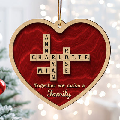 Together We Make A Family Crossword Puzzle Art Personalized 2-Layered Wooden Ornament, Christmas Gift For Husband Daughter Son