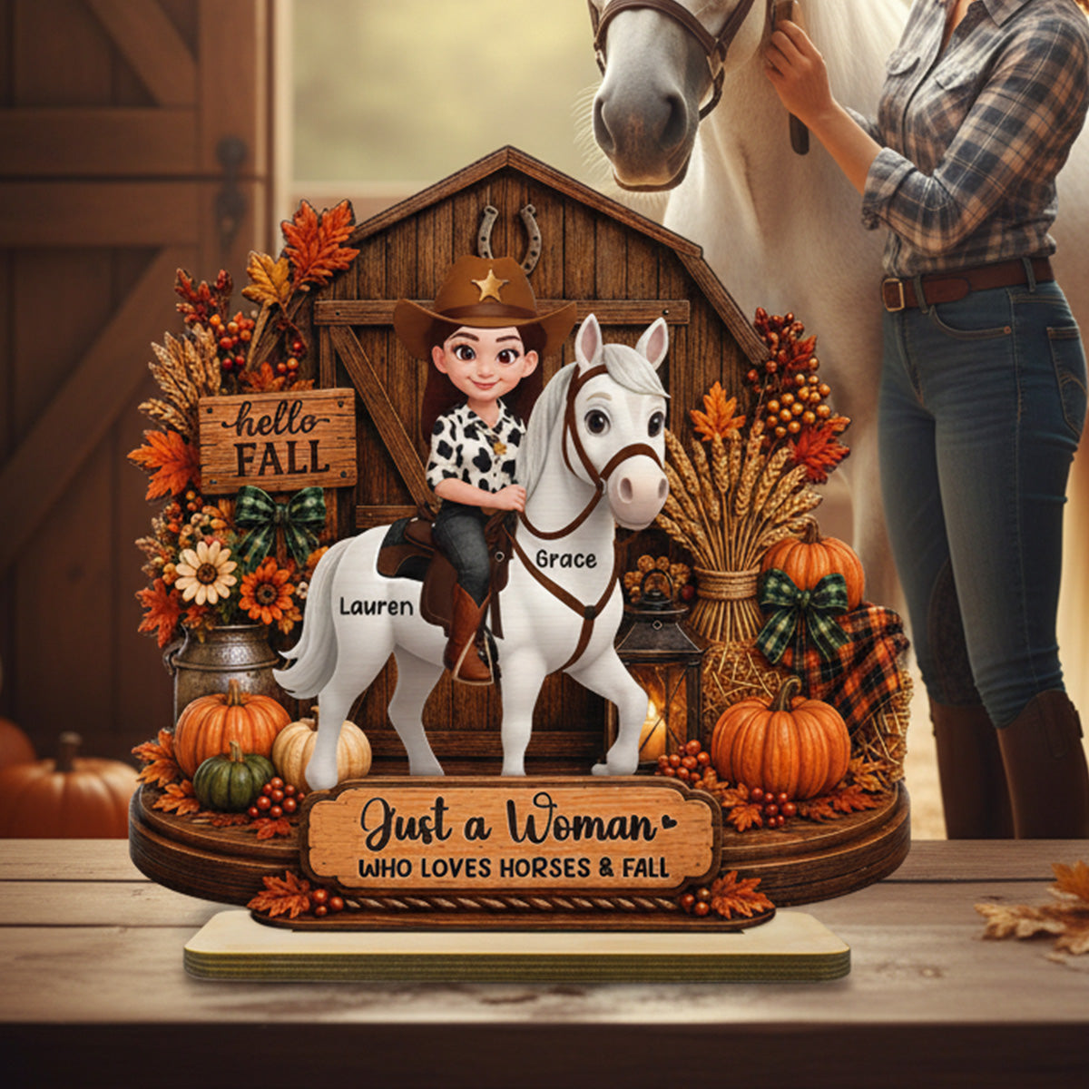 Girl Riding Horse At Barn House 2D Flat - Personalized 2-Layered Wooden Plaque - Keepsake Gift For Horse Lover