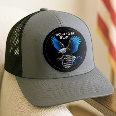 Proud To Be Blue Gift For Police Dad Grandpa Personalized Leather Patch Hat