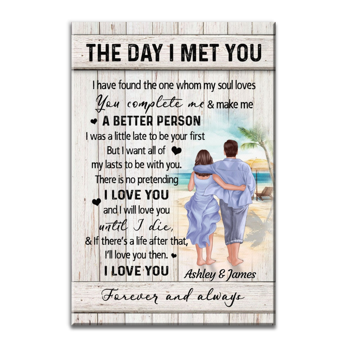 Back View Couple Walking On The Beach Landscape The Day I Met You Personalized Canvas Prints