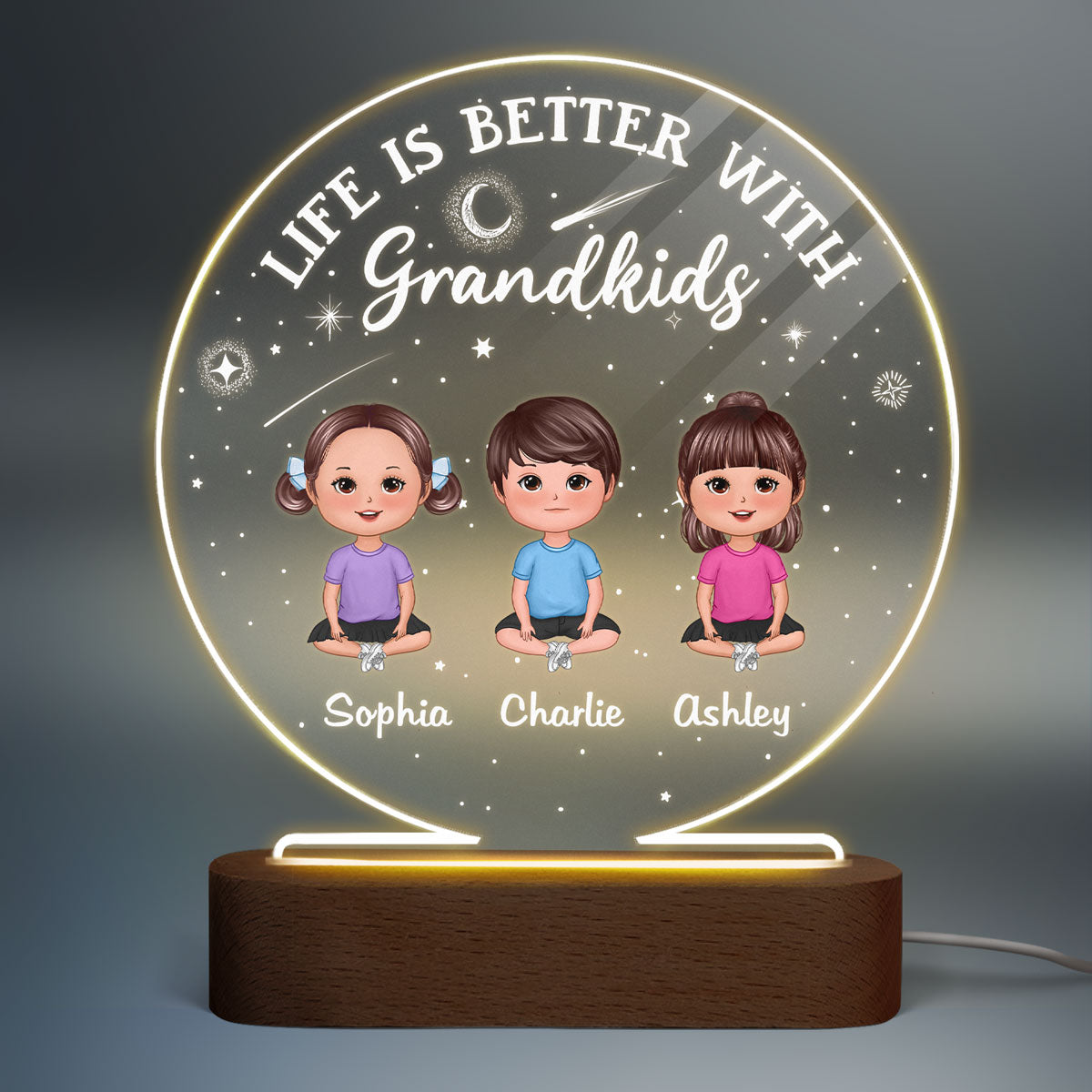 Life Is Better With Grandkids Grandpa Gift Personalized Circle LED Night Light