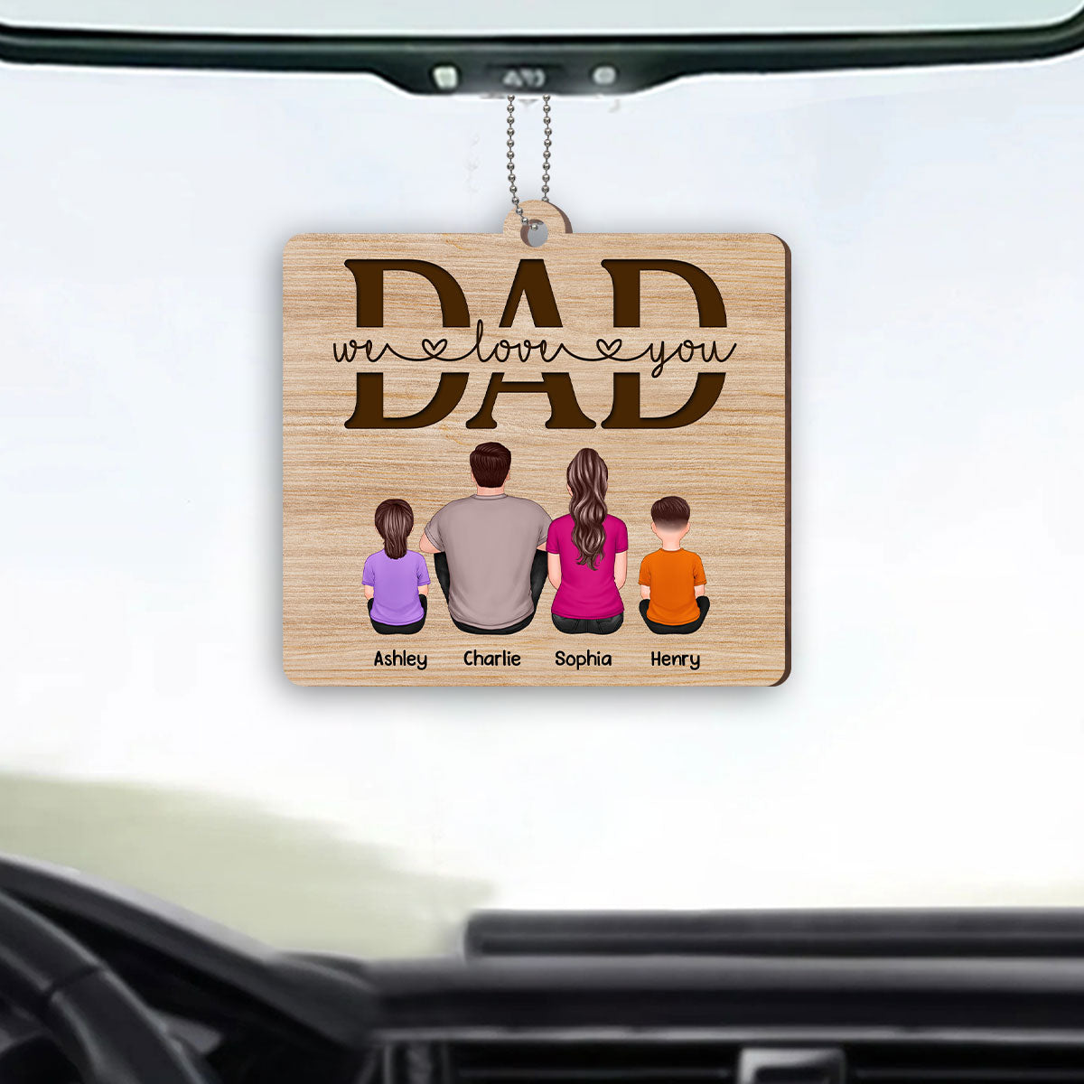 Best Dad Ever Back View Man Kids Dog Cat Personalized Wooden Car Ornament