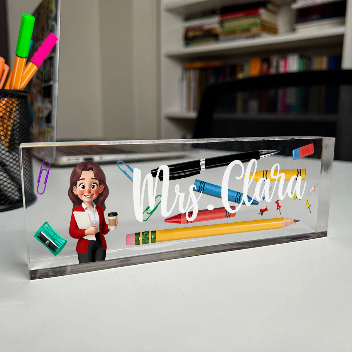 Teacher Things Personalized Acrylic Desk Name Plate, Back To School Gift