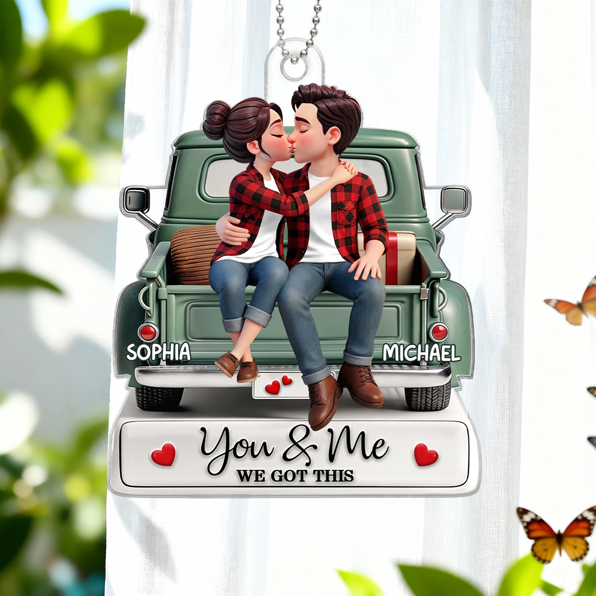 Forever Love Couple Kissing On The Truck - Personalized Acrylic Car Hanger - Valentine's Day Gift For Couple, For Him, For Her