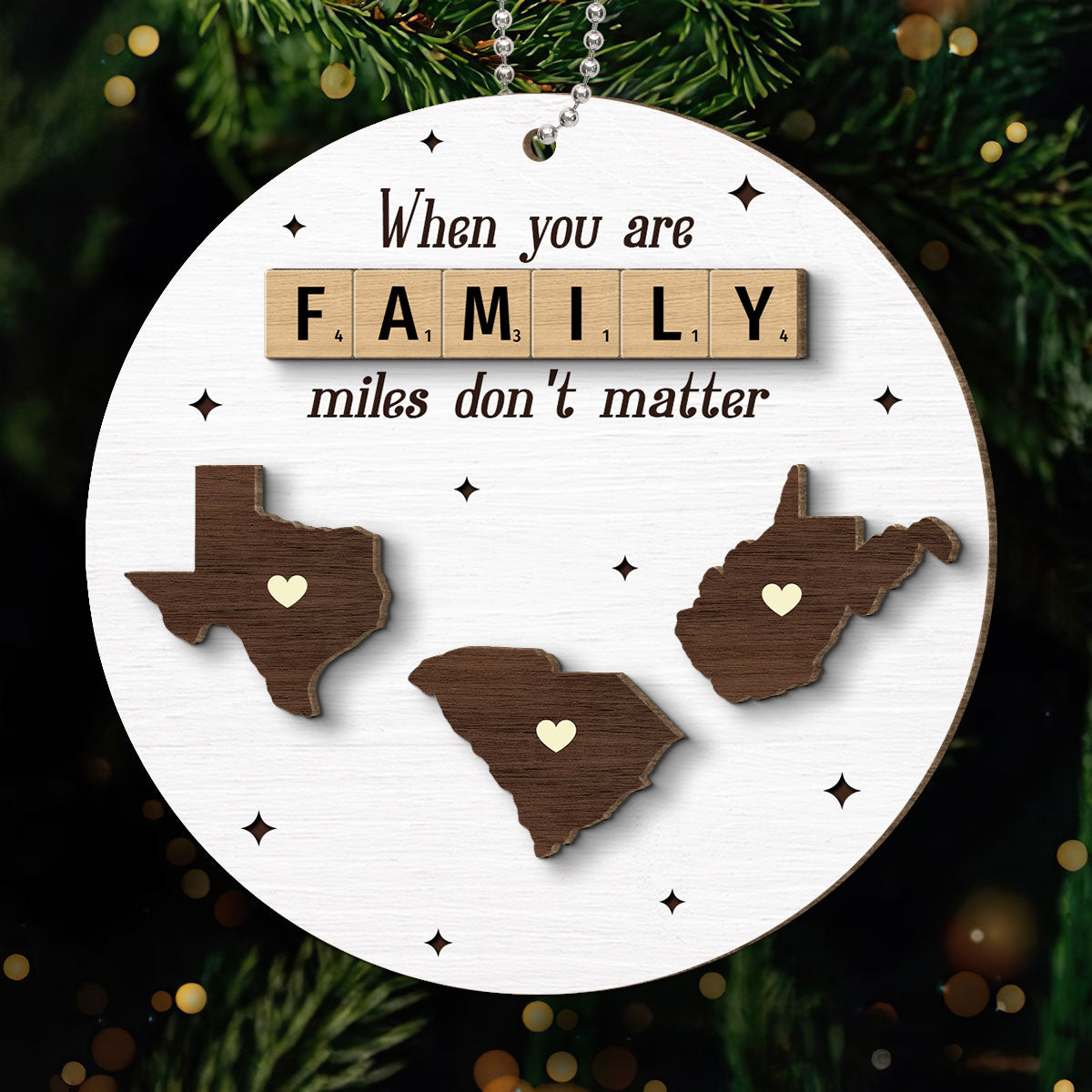 Long Distance Relationship Family Couple Siblings Besties State Map Personalized 2-Layer Wooden Ornament